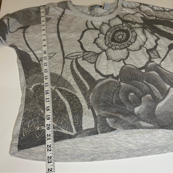 Desigual Grey Loose Cut 3/4 Sleeve Flower Design Top - Picture 7 of 8